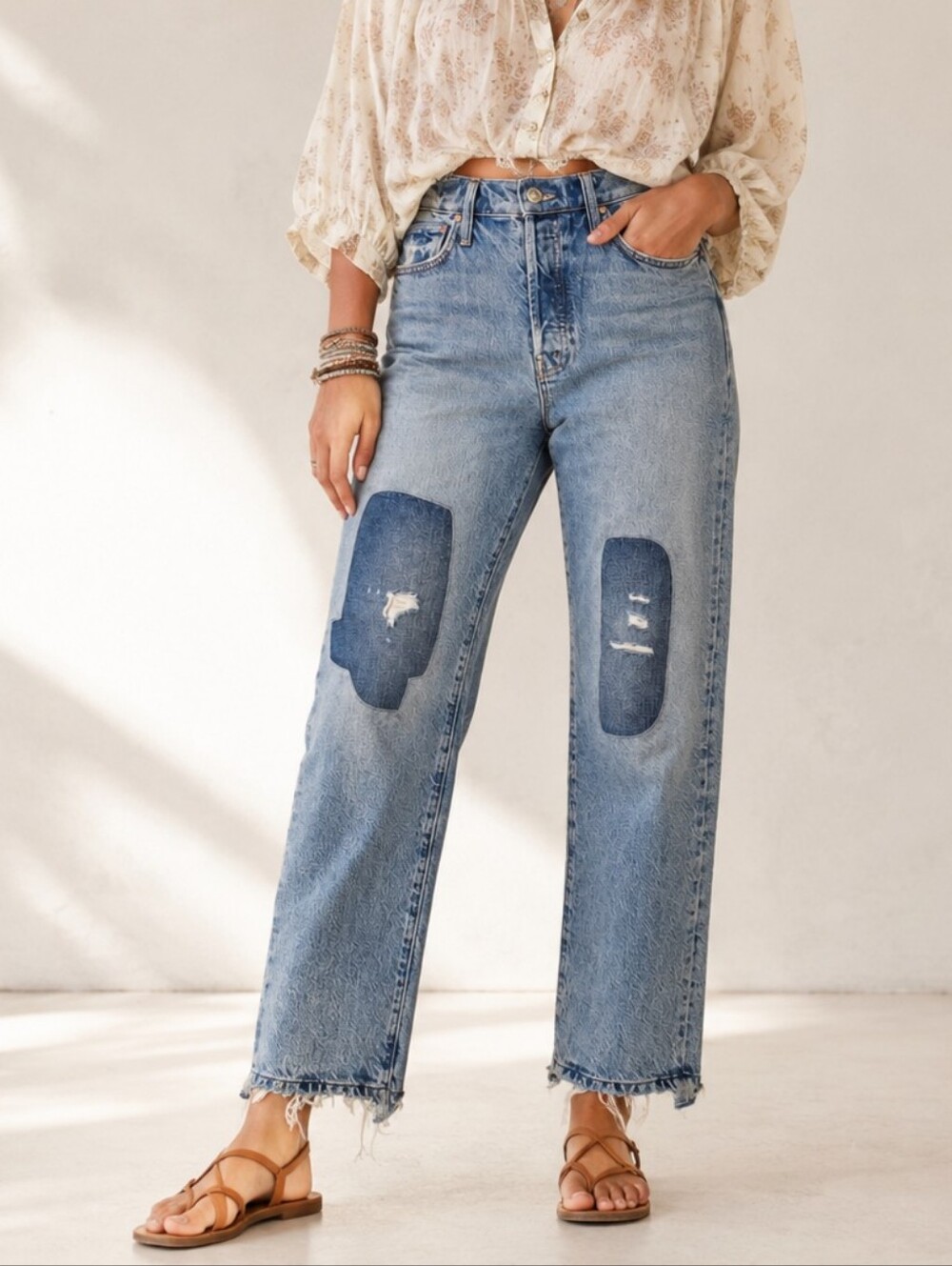 Mother Superior High Waisted Hover Chew Patchwork Button Fly Distressed Size 29